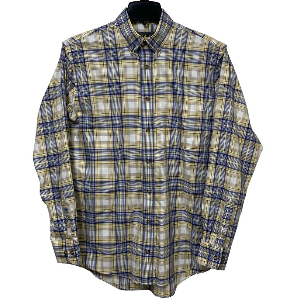 Cabela’s Button‑Front Shirt – Medium Tall Blue Beige Yellow Plaid